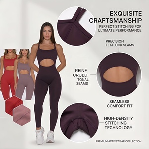 ชุดรอมเปอร์ออกกำลังกายแบบยืดได้สำหรับผู้หญิง ดีไซน์เว้าช่วงตัว แต่งลายเฉพาะตัว สวยหรูหรา สไตล์คอมบิเนชั่นสปอร์ต จั๊มสูท - Product Image 5