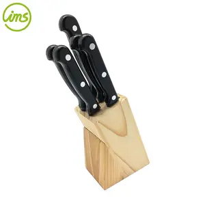 chef knife set in wooden storage block