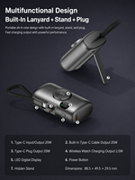 Power Bank Mini Kapsul 10000mAh PD20W Pengisian Cepat Kabel Tipe-C Terintegrasi Pengisi Daya Jam Tangan Nirkabel Baterai Eksternal Portabel