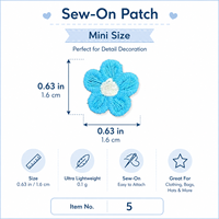 Mini patch brodé fleur bleue de 1,6 cm, appliqué cousu main pour vêtements, sacs, chapeaux, accessoires pour cheveux et kit de décoration artisanale DIY.