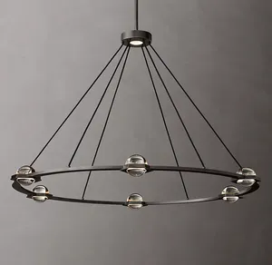 Industrial Modern Brass Chandeliers Iron Hanging Light Luxury Indoor Round Gold Pendant Light