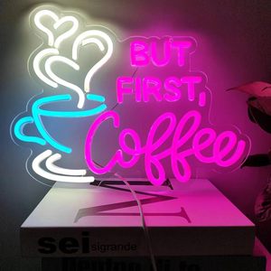 But First Coffee Letrero de neón Grandes luces de neón acrílicas alimentadas por USB de 5V con interruptor regulable y <span class=keywords><strong>cadena</strong></span> colgante - Product Image 2