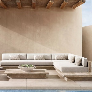 Moderno patio hotel componibile mobili da esterno in legno massello con cuscini set di divani da giardino multiuso all'aperto - Product Image 1