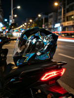 Casque de moto certifié 3C à double lentille avec feu arrière Graffiti