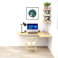 Combinaison d'étagère de bureau d'angle à sens unique en bois massif nordique petit bureau d'étudiant de ménage simple suspendu en forme de L