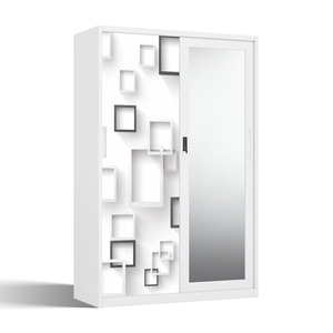Armoire en acier imprimé 1200 mm avec portes coulissantes et miroir pour rangement de chambre - Product Image 2