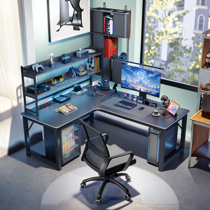 <span class=keywords><strong>Bureau</strong></span> d'ordinateur d'<span class=keywords><strong>angle</strong></span> moderne avec étagère Bibliothèque E-Sports Double <span class=keywords><strong>bureau</strong></span> Chambre <span class=keywords><strong>Bureau</strong></span> en forme de L pour la maison Table d'ordinateur en bois - Product Image 3