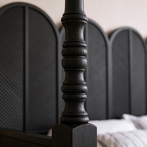 Premium Black Solid Wood Bed Frame French Vintage Multi-arched Panel Carved Headboard Turned Post Bedroom Furniture Stable Home - Product Image 6