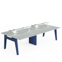 Table de bureau modulaire double poste de travail avec surface en MFC et structure métallique, design moderne pour postes de travail de 4 personnes