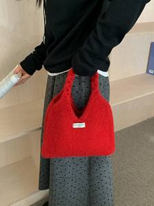 <span class=keywords><strong>Sac</strong></span> à bandoulière décontracté avec fil tricoté mélangé de grande capacité et doublure en polyester à fermeture éclair - Product Image 4