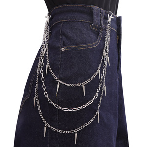 Chaîne de taille géométrique style punk, chaîne de corps multicouche à rivets, mode hip-hop pour hommes et femmes, usage quotidien, alliage de zinc - Product Image 1