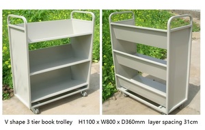 Chariot de <span class=keywords><strong>bibliothèque</strong></span> antique à 3 niveaux, design gris, sur roulettes, chariot mobile avec 3 étagères, meubles de <span class=keywords><strong>bibliothèque</strong></span> en forme de V, prix bas en stock - Product Image 3