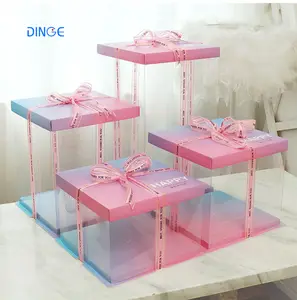 蛋糕盒豪华纸高白色聚氯乙烯醋酸纸板流行批发塑料包装12透明英寸分层蛋糕盒
