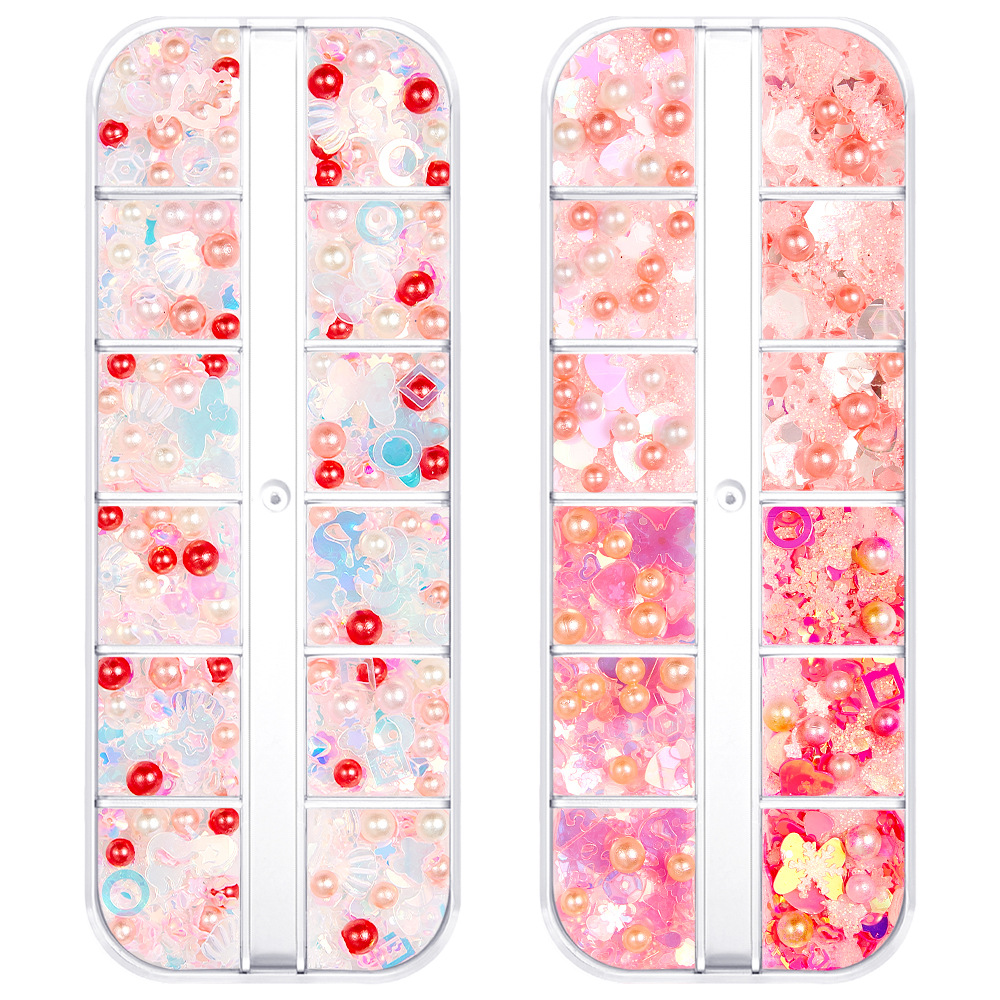 Оптовая продажа, 12 ячеек, блестящие патчи для макияжа глаз на День святого Валентина, бусины для украшения ногтей своими руками