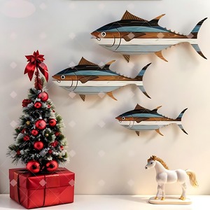 Decorazione <span class=keywords><strong>da</strong></span> <span class=keywords><strong>Parete</strong></span> in Legno Intrecciato a Mano a Forma di Pesce Fortunato, Stile Mediterraneo Retrò con Corallo, per Sfondo di Matrimoni e Feste - Product Image 5