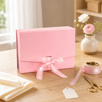 Boîte cadeau pliable rose avec logo personnalisé, ruban et nœud, emballage rigide en carton pour mariage, cosmétiques, vêtements, cadeaux
