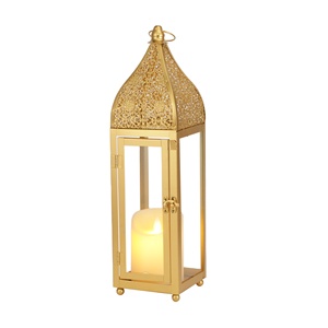 Nouvelle bougie en or lanterne Eid Mubarak lanterne Ramadan décoration de Table couleur or lanterne en métal pour la décoration de l'événement à la maison - Product Image 1