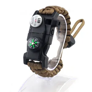 2020 Custom Logo Outdoor Survival Gifts, Promotional Survival Mens Compass Wistle Paracord Bracelet Flint Gifts