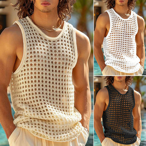 <span class=keywords><strong>D</strong></span>ébardeur de sport <span class=keywords><strong>d</strong></span>'<span class=keywords><strong>été</strong></span> pour hommes, en maille tricotée, transparent, sexy, style fitness - Product Image 2