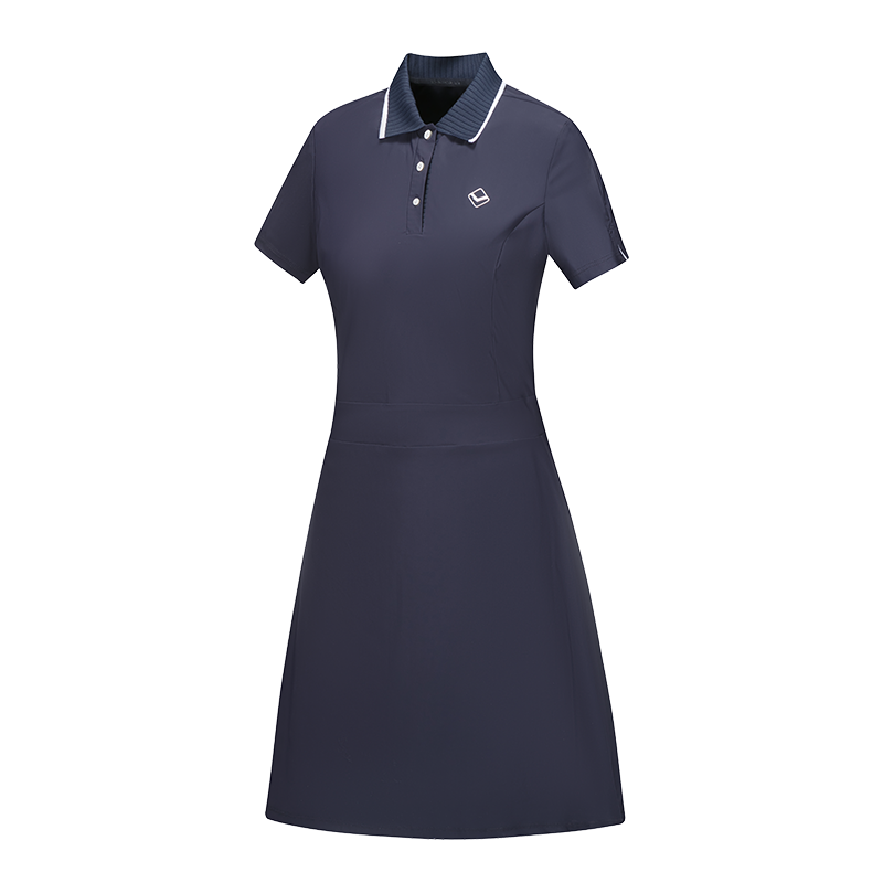 Summer Slimming Sports Yoga Dress Mid-Length Short Sleeve T Shirt with Polo Collar Breathable Tennis Wear