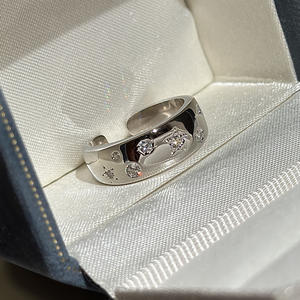 Bague en argent pur S925, pentagramme, style coréen vintage, bijoux légers avec micro-incrustations de diamants taillés, bague ouverte tendance - Product Image 5