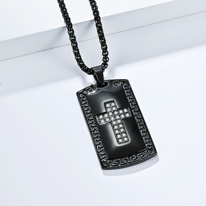 Men's Stainless Steel <b>Cross</b> Pendant Necklace With Pave Setting Diamond Inlay Geometric Design For Gift - Product Image 4