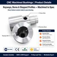 Arbre usiné CNC de haute précision avec gorge et alésage, en acier et alliage d'aluminium, pièces OEM personnalisées pour l'automatisation