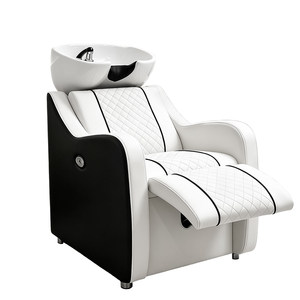 Nuovo Modello di Lettino per Lavaggio Capelli con Lavabo in Ceramica, Telaio in Legno, Poggiapiedi Regolabile <span class=keywords><strong>e</strong></span> Spugna ad Alta Densità per Barbieri <span class=keywords><strong>e</strong></span> Saloni - Product Image 5
