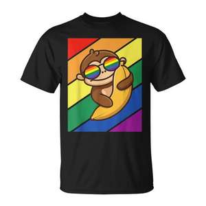 Camiseta LGBTQ con diseño de mono arcoíris y plátano, talla grande, producto promocional del Mes del Orgullo Gay, gráficos bordados para niños - Product Image 1