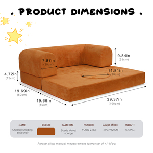 โซฟาเบดเด็กแบบโมดูล พับได้ ผ้ากำมะหยี่ สีส้ม ดีไซน์ทันสมัย - Product Image 3