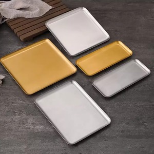 Plateau de service rectangulaire en acier inoxydable 304, doré ou argenté, pour café, hôtel, dessert, usage commercial - Product Image 1