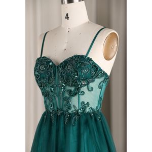 Nouveau moderne vert foncé fronde hôte robe Aline Tulle dentelle tissu Banquet soirée français Satin Polyester antistatique parole longueur - Product Image 5
