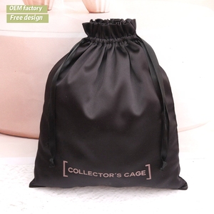 Custom Logo Printing Luxury Soft Blue Satin Fabric Drawstring Shoe Lingerie Storage Pouch Silk Satin Hair <b>Extension</b> Dust Bag - Product Image 1