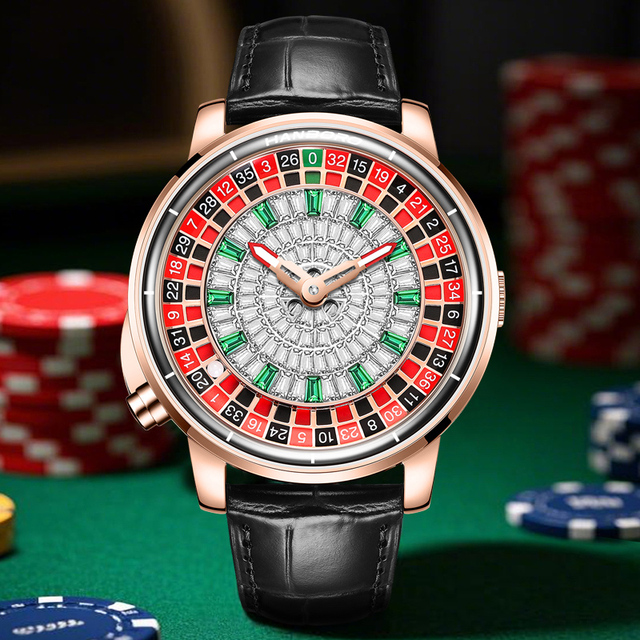 Hot Selling Luxury Business Sports Watch Inlaid Diamonds Gambling Wheel Rotation MIYOTA 8215 Roulette Casino Night Mechanical
