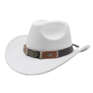 Sombreros de Vaquero de Fieltro de Lana Blancos y Negros al por Mayor, Unisex, Personalizados, con Ala Ancha Enrollable, para Negocios, Actividades al Aire Libre y Fiestas - Product Image 1