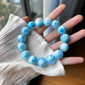 Pulsera de Larimar Natural Dominicano Premium, Textura Marina, Cuentas Azules, Cristal Curativo, Joyería Feng Shui, Venta al por Mayor - Product Image 4