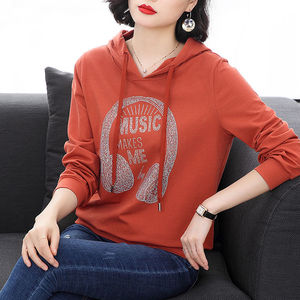 Women's Hooded Sweatshirt Brick Red Ultra Thin Loose Fit Spring Autumn Korean Style Trendy Top - Product Image 1