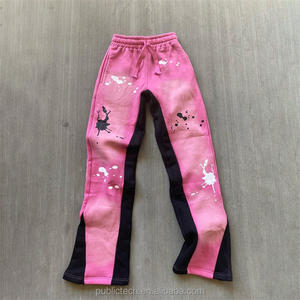 Flare Sweat Pants Custom Streetwear 100% Cotton French Terry Wholesale Vintage Print Distressed Acid <b>Wash</b> Flare Sweatpants Men - Product Image 4