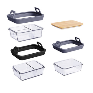 Glass <b>Baking</b> Tray Set For Air Fryers With Detachable Silicone Handle Heat Resistant Rectangle Universal <b>Accessory</b> - Product Image 1