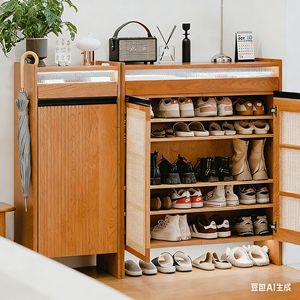 Baina Shoe Cabinet Solid Wood <b>Large</b> Capacity Entryway Storage Space Saving Living Room Partition Cabinet - Product Image 1