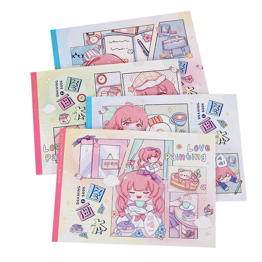 Großhandel Karikatur Mädchen Bilderbuch Kinderkunst Graffiti Malen Buch einfarbiges Hardcover-Notebook A4