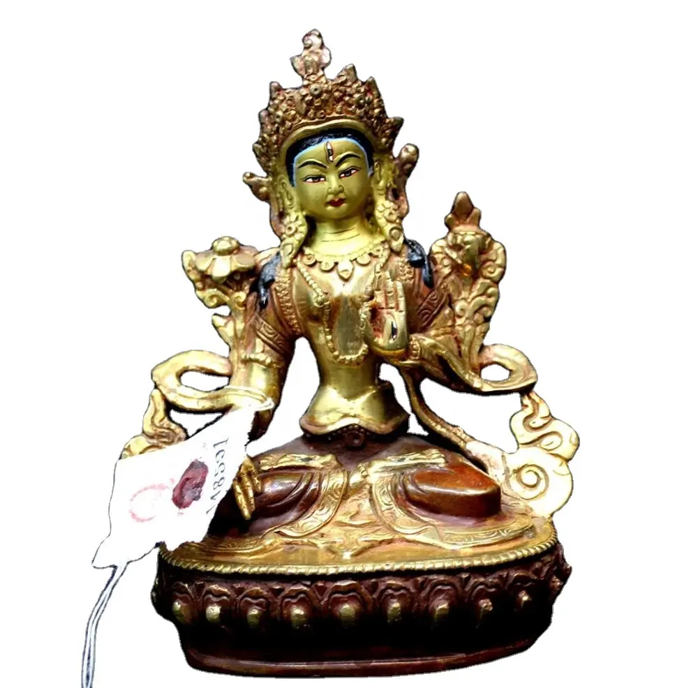 Patung Seni Kerajinan Tangan Patung Emas Tara Nepal Patung Agama Buddha Seni & Koleksi India Kuningan Ukiran Permata Rudra