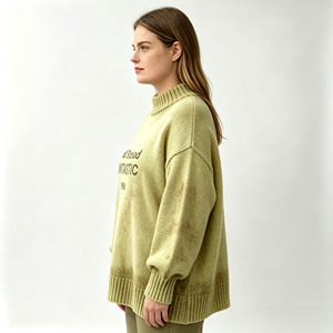 Suéter de punto acanalado con cuello alto para mujer, teñido con spray, oversize, de manga larga, estilo casual - Product Image 2