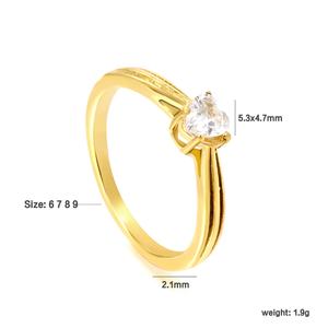 Vente en gros de bijoux pour femmes, bagues romantiques en forme de cœur, bijoux personnalisés en acier inoxydable plaqué or 18 carats, bague géométrique pour couple avec zircon - Product Image 5