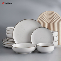 Service de Vaisselle Moderne en Céramique de Luxe 16 Pièces, Assiettes et Bols en Grès Mat, Compatible Micro-ondes et Lave-vaisselle, Ensemble pour 4 Personnes