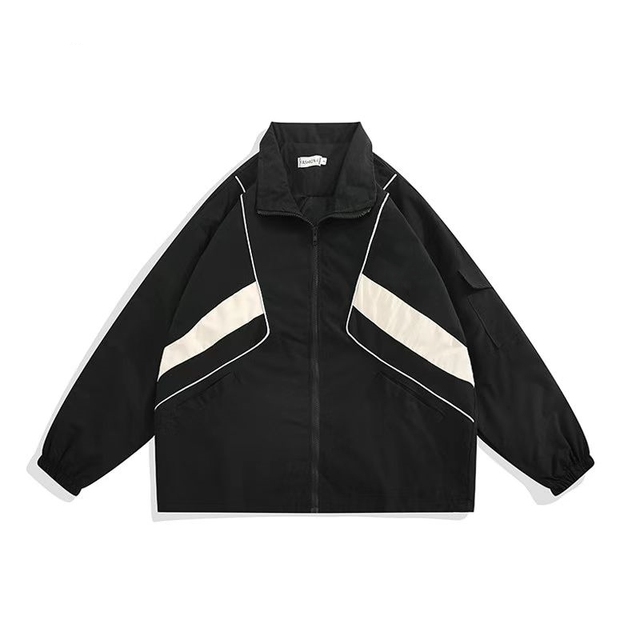 Men's Retro Tactical Jacket for Spring High Street Style Loose Casual Sports Baseball Uniform Stand Collar Preppy Hip Hop Coat