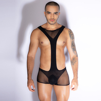 Offre Spéciale One Piece Noir Tentation Résille Bodystocking Hommes Lingerie Sexy pour Adultes