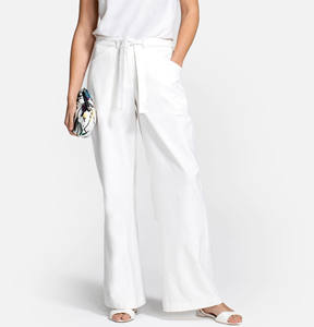 <span class=keywords><strong>Pantaloni</strong></span> da donna classici personalizzati in lino bianco Casual in vita allacciata a vita alta <span class=keywords><strong>cintura</strong></span> elastica Versatile <span class=keywords><strong>pantaloni</strong></span> da ufficio da donna - Product Image 4