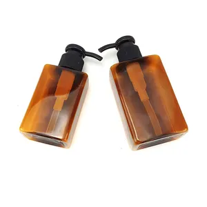 100ml 150ml Amber Plastic PET Shampoo Bottle Squeeze Oblong Flat Square Bottles Body Lotion Moisturizer Plastic Bottles