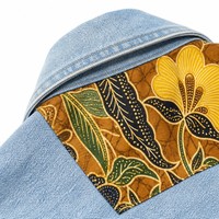 Jaket Wanita Model Malaysia Panel Batik Denim Katun 260GSM Grosir Logo Kustom OEM